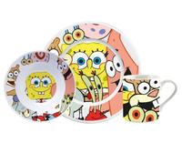 Spongebob tête d'éponge set de petit déjeuner - Set de vaisselle pour enfants 3 pcs. assiette, bol & tasse en porcelaine