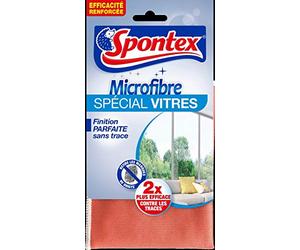 SPONTEX - 2 Lavettes Microfibre Spécial Vitres- Finition Parfaite- Retire les marques de doigts- Lot de 2 lavettes spécial Vitres