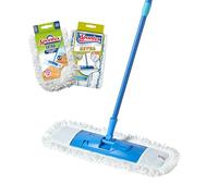 Spontex Balai extra-plat | Balai microfibre polyvalent pour balayer et laver | Longueur réglable (80-140 cm) | Nettoie les sols stratifiés, planchers et carrelages | 2 recharges