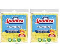 SPONTEX - Carréponge - 4 éponges Plates résistantes et Flexibles - Protection Anti-bactéries