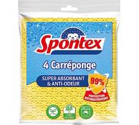 SPONTEX - Carréponge - 4 éponges Plates résistantes et Flexibles - Protection Anti-bactéries