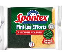SPONTEX - Eponge Fini les efforts - 2 éponges grattantes désincrustantes vertes format XL - Formule carbone
