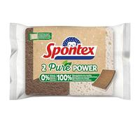 SPONTEX - Eponge grattante végétale - 2 éponges sans colorant - Partie grattante en fibres 100% recy s - Efficaces et durables
