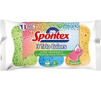 SPONTEX - Eponge Trio Colors - 3 éponges absorbantes colorées ergonomiques - Très absorbante