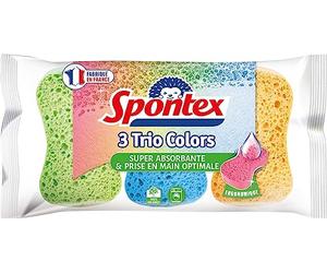 SPONTEX - Eponge Trio Colors - 3 éponges absorbantes colorées ergonomiques - Très absorbante