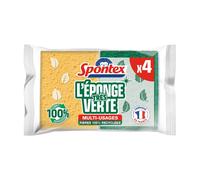 Spontex Gratte-Éponge Très Verte | En Fibres 100% Recyclées, Résistantes, pour Vaisselle et Cuisine | Lot de 4