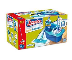 Spontex - Express System - Kit Balai Plat + Seau Essoreur Rotatif - Essorage Automatique Optimal - 1 Kit