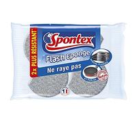 Spontex Flash Eponge Ne Raye Pas Spécial Plaques et Poêles 2X Plus Résistant par 2 (Lot de 3 Soit 6 épon