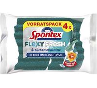 Spontex Flexy Fresh x4, l'éponge de Nettoyage Efficace avec Protection antibactérienne, Flexible, Longue fraîche, sans Rayures, 1 x 4 pièces