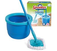 Spontex Full Action Kit Balai Spécial Coins & Seau | Frange en Microfibre Nettoyage, pour Lavage et Essorage | Système Rotatif 360°