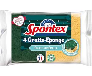 Spontex - Gratte-Eponge Eclats Minéraux - Vaisselle Grattantes Vertes Avec Minéraux De Silice - 1 X 4 Ã‰ponges