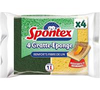 Spontex - Gratte-Eponge + Fibres de Lin, Vaisselle Grattantes Vertes avec Fibres de Lin, 1 x 4 Éponges