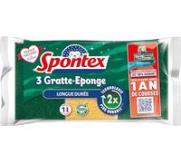 SPONTEX - Gratte-Eponge Longue Durée - 3 éponges grattantes vertes - 2x plus durable