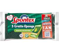 SPONTEX - Gratte-Eponge + Microfibre - 24 éponges grattantes vertes avec microfibre - Lot de 8 packs de 3
