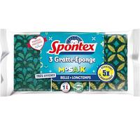 SPONTEX - Gratte-Eponge Mosaik - 12 éponges grattantes vertes décorées avec motifs colorés esthétiques - Lot de 4 packs de 3