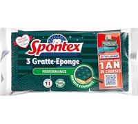 SPONTEX - Gratte-éponge Performance - 3 éponges grattantes vertes avec renfort d'efficacité