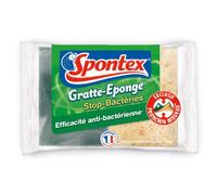 SPONTEX - Gratte-Eponge Stop-Bactéries - 2 éponges grattantes vertes anti-bactériennes