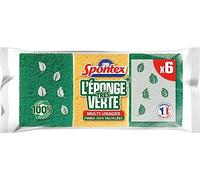 SPONTEX - Gratte-Eponge très Verte - 6 Éponges Grattantes Vertes - Résistante et Eco-responsabile - Composées de Fibres 100% recyclées