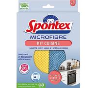 Spontex Kit microfibre cuisine - Absorbe et dégraisse - 1 multi-usage & 1 microfibre cuisine