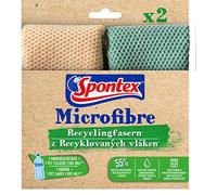 Spontex Lot de 2 chiffons en microfibre recyclée avec 55 % de fibres recyclées Haute capacité d'absorption Polyvalent 30 x 30 cm