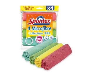 SPONTEX - Microfibre Collection XXL - 4 Microfibres XXL - Multi-Usages - 38 x 36cm - Efficace juste avec de l'eau - Elimine 99% des bactéries