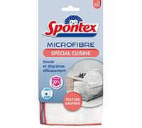 SPONTEX - Microfibre Cuisine - 2 microfibres avec texture gaufrée - Essuie et dégraisse efficacement - Elimine 99% des bactéries