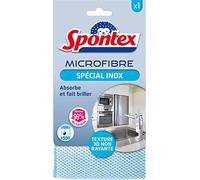 SPONTEX - Microfibre Spécial Inox - Texture 3D non rayante - Absorbe et fait briller - Elimine 99% des bactéries