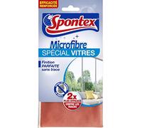 SPONTEX - Microfibre Spécial Vitres - Finition Parfaite - Retire les marques de doigts - 2x plus efficace contre les traces - Lot de 2 Microfibres Spécial Vitres
