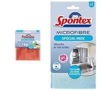 SPONTEX - Microfibre Spécial Vitres XXL - Nettoie et élimine les traces de doigts - Fait briller - 2x plus efficace contre les traces & Microfibre Spécial Inox - Texture 3D non rayante