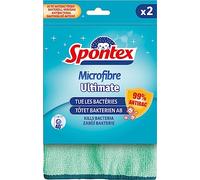 SPONTEX - Microfibre Ultimate - 2 Lavettes - Elimine 99% des bactéries ramassées