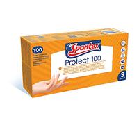 SPONTEX - Protect x100 - Gants Fins Jetables Hypoallergéniques en Vinyle - Recyclables avec TerraCycle - Sans latex - 1 boîte de 100 gants - Taille S