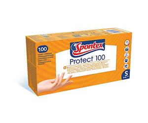 SPONTEX - Protect x100 - Gants Fins Jetables Hypoallergéniques en Vinyle - Recyclables avec TerraCycle - Sans latex - 1 boîte de 100 gants - Taille S