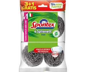 Spontex Spirenett' 3+1, Pailles en Acier pour enlever la saleté Plus obstiné de casseroles, de Vaisselle et de grilles. Format 4 pièces