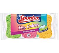 SPONTEX - Trio Colors - 9 éponges absorbantes colorées ergonomiques - Très absorbante - 3 lots de 3 éponges