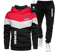 SPONYBORTY Combinaison de Sport pour Homme Pull + Pantalon Deux pièces SCA-Nia Coutures tricolores Plus épaississement en Velours Combinaison de Jogging Sweat à Capuche Sportswear Football