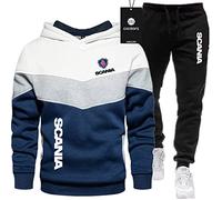 SPONYBORTY Combinaison de Sport pour Homme Pull + Pantalon Deux pièces SCA-Nia Coutures tricolores Plus épaississement en Velours Combinaison de Jogging Sweat à Capuche Sportswear Football