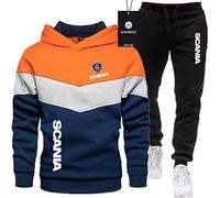 SPONYBORTY Combinaison de Sport pour Homme Pull + Pantalon Deux pièces SCA-Nia Coutures tricolores Plus épaississement en Velours Combinaison de Jogging Sweat à Capuche Sportswear Football