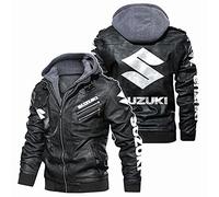 SPONYBORTY Faux Cuir Bombardier Veste Pour Su-ZUki Moto Imprimé Avec Amovible Capuche Coupe-Vent Courses Manteaux Sport/B/L