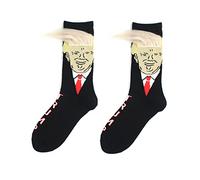 Spoof Drôle Président Donald Trump Chaussettes avec Fausse Cheveux 3D Crew Chaussettes Homme Chaussettes Streetwear Hip Hop Coton Chaussettes, Blanc, S-L