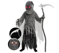 Spooktacular Costume Costume de faucheur pour enfant Soul Taker avec yeux brillants pour Halloween Trick-or-Treating, Medium (8-10 yrs).