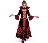 Spooktacular Costume Royal Scary Vampire Costume Set for Girls, Kids Victorian Vampiress Queen Dress Up, Carnival, Medium (8-10 yrs).