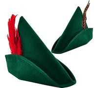 Spooktacular Creations Chapeau de Robin des Bois en Feutre avec Plume Taille Unique pour Fête de Chapeau Adulte, Chapeau Peter Pan, Chapeau Allemand, Chapeau Tyrolien Vert pour Fete d'Halloween (Vert)
