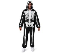 Spooktacular Creations Combinaison squelette en peluche pour homme - Combinaison pyjama squelette à capuche avec fermeture éclair - Costumes d'Halloween pour déguisement, fête, jeu de rôle, fêtes à