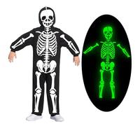 Spooktacular Creations Combinaison squelette unisexe pour enfants, combinaison à capuche avec fermeture éclair en peluche noire phosphorescente pour Halloween, costumade, vêtements de nuit, taille L