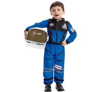 Spooktacular Creations Costume d'astronaute bleu avec casque pour enfants, combinaison spatiale, combinaison spatiale, astronaute d'Halloween, pilote de la NASA (bleu) - Petit (5-7 ans)