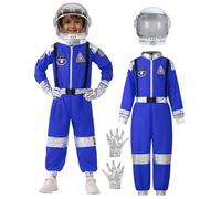 Spooktacular Creations Costume d'astronaute d'Halloween pour enfants - Ensemble de tenue d'astronaute bleue unisexe avec casque - Combinaison de pilote pour tout-petits - Pour Halloween - Costume de