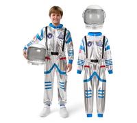 Spooktacular Creations Costume d'astronaute d'Halloween pour enfants, unisexe, bleu argenté, combinaison de pilote de la NASA avec casque pour enfants, cosplay, cadeaux de fête (3T, 3-4 ans)