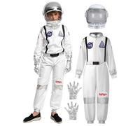 Spooktacular Creations Costume d'astronaute unisexe à rayures argentées pour enfants à Halloween, combinaison de pilote avec casque