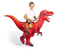 Spooktacular Creations Costume de dinosaure gonflable pour enfants, costume de T-rex avec yeux lumineux LED, chevauchant un raptor rouge, impression numérique, costumes d'Halloween