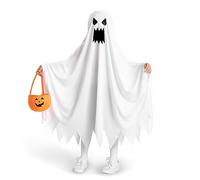 Spooktacular Creations Costume de fantôme pour enfant, costume de fantôme d'Halloween, blanc, en colère, avec poche citrouille, pour garçon, fille, déguisement d'Halloween, jeu de rôle M